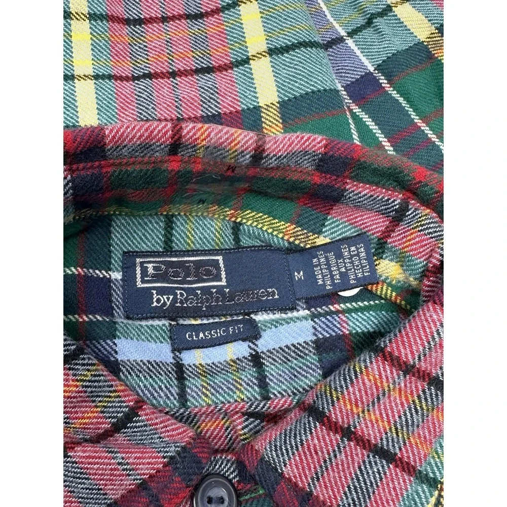 Polo Ralph Lauren Men's Med Classic Fit Green/Red/Yellow Plaid Flannel Shirt W1